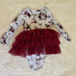 Posh Peanut Philippa Floral Long Sleeve
Tulle Tutu Dress Baby burgundy bodysuit